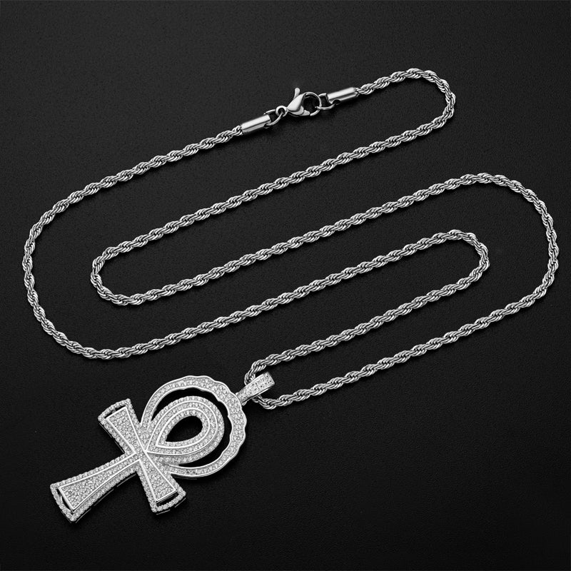 925 Sterling Silver Created CZ Cross Hip Hop Luxury Multilayer Pendant Necklace