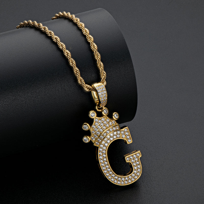 925 Sterling Silver Round Cut Created Diamond Hip Hop Micro Pave The Letter G Pendant Necklace