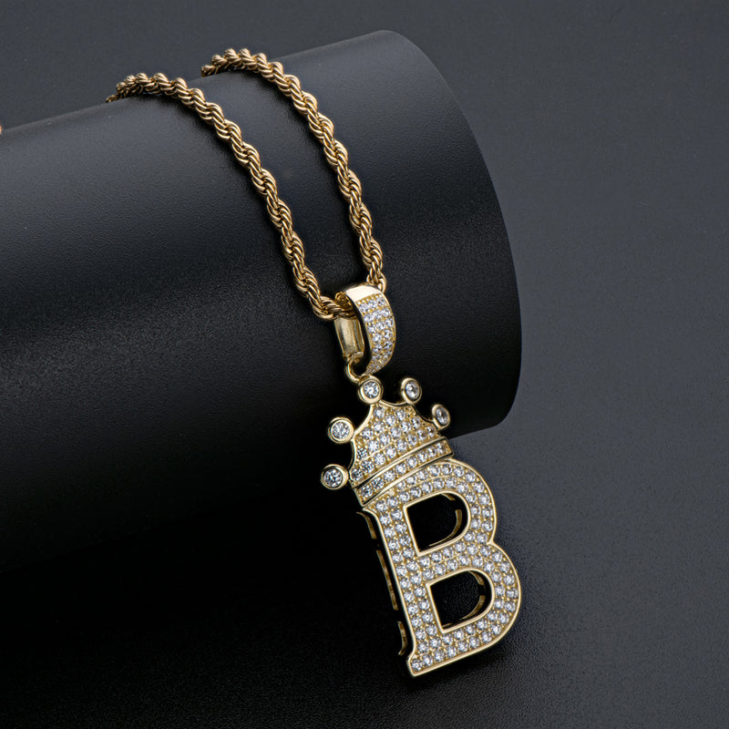 925 Sterling Silver Round Cut Created Diamond Hip Hop Micro Pave The Letter B Pendant Necklace