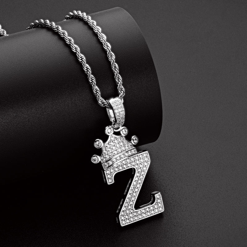 925 Sterling Silver The Letter Z Created CZ Hip Hop Pendant Necklace