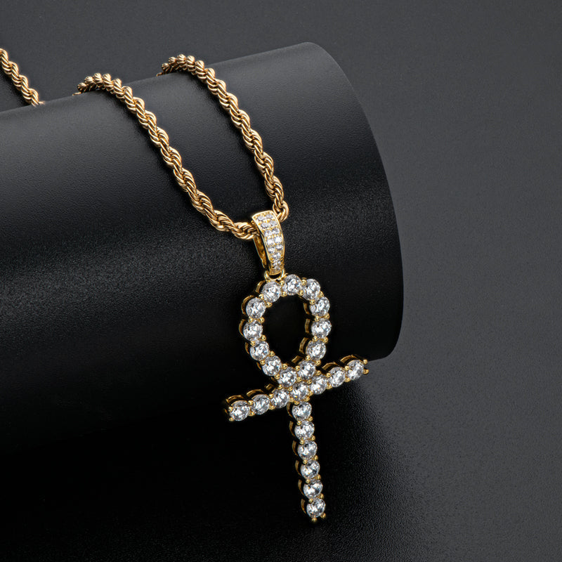 925 Sterling Silver Created CZ Cross Hip Hop Rope Chain Pendant Necklace