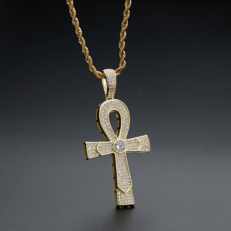 925 Sterling Silver Round Cut Created Diamond Cross Hip Hop Luxury Pendant Necklace