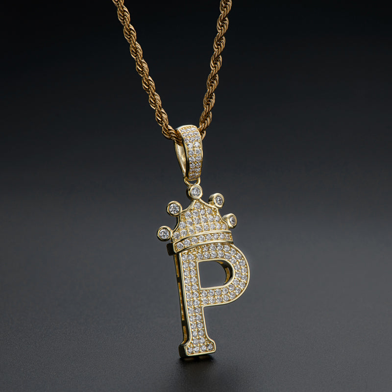 925 Sterling Silver Round Cut Created CZ Hip Hop Micro Pave The Letter P Pendant Necklace