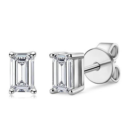 925 Sterling Silver Solitaire Emerald Cut Moissanite Stud Earrings