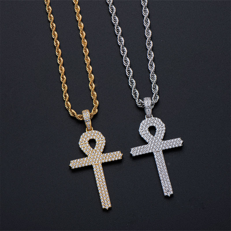 925 Sterling Silver Created Diamond Cross  Hip Hop Men Pendant Necklace