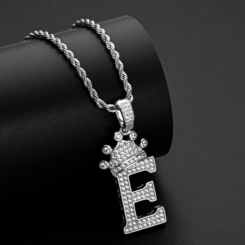 925 Sterling Silver Round Cut Created Diamond Hip Hop Micro Pave The Letter E Pendant Necklace