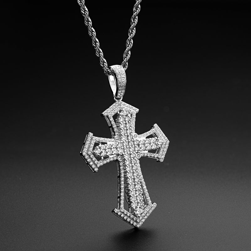 925 Sterling Silver Created Diamond Personalized Cross Luxury Hip Hop Pendant Necklace