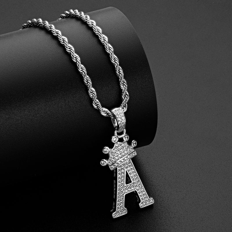 925 Sterling Silver Round Cut Created Diamond Hip Hop Micro Pave The Letter A Pendant Necklace