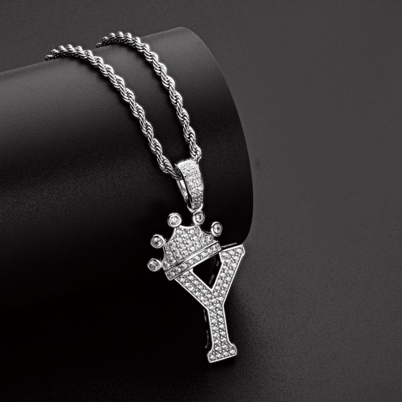 925 Sterling Silver Created Diamond Hip Hop Micro Pave The Letter Y Pendant Necklace