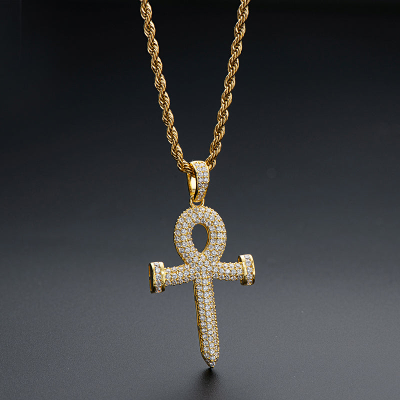 925 Sterling Silver Created Diamond Cross Hip Hop Rope Chain Pendant Necklace