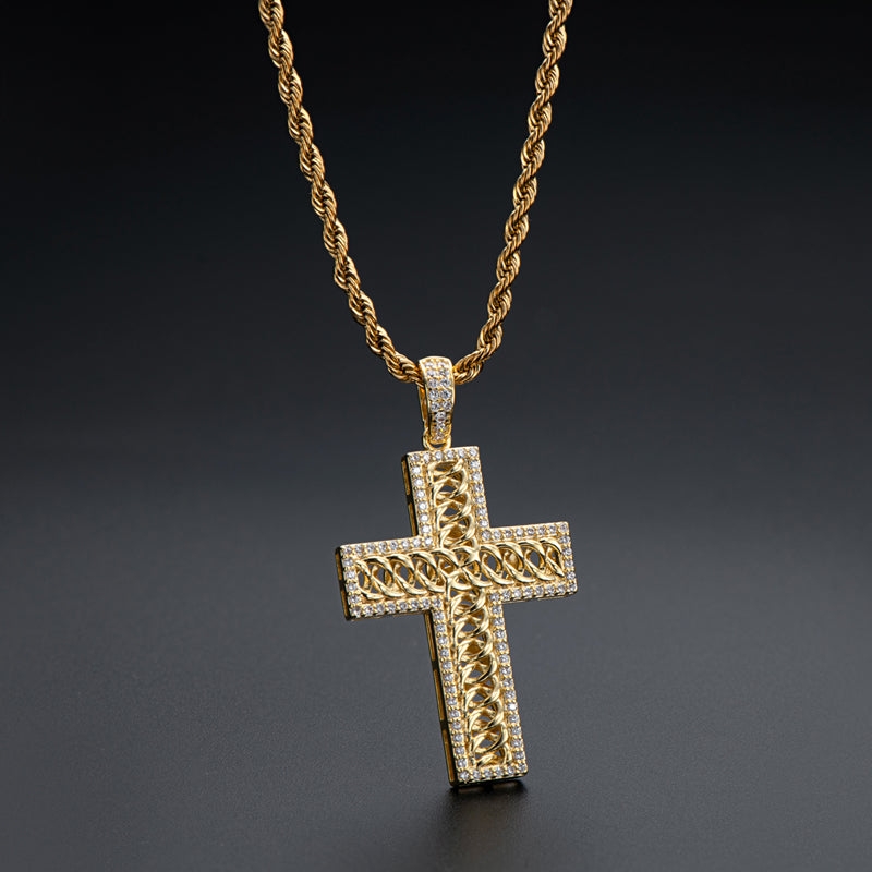 925 Sterling Silver Created Diamond Cross Hip Hop Long Chain Luxury Pendant Necklace