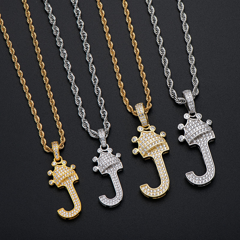 925 Sterling Silver Round Cut Created Diamond Hip Hop Micro Pave The Letter J Pendant Necklace