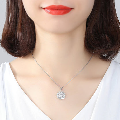 925 Sterling Silver Flower Design Created White CZ Pendant Necklace