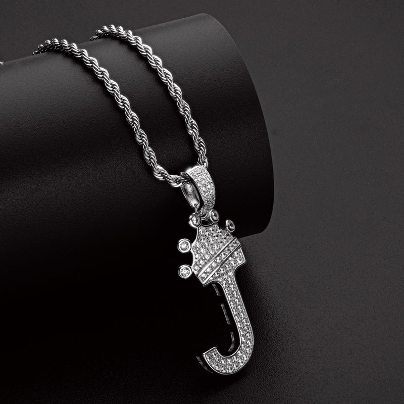 925 Sterling Silver Round Cut Created Diamond Hip Hop Micro Pave The Letter J Pendant Necklace