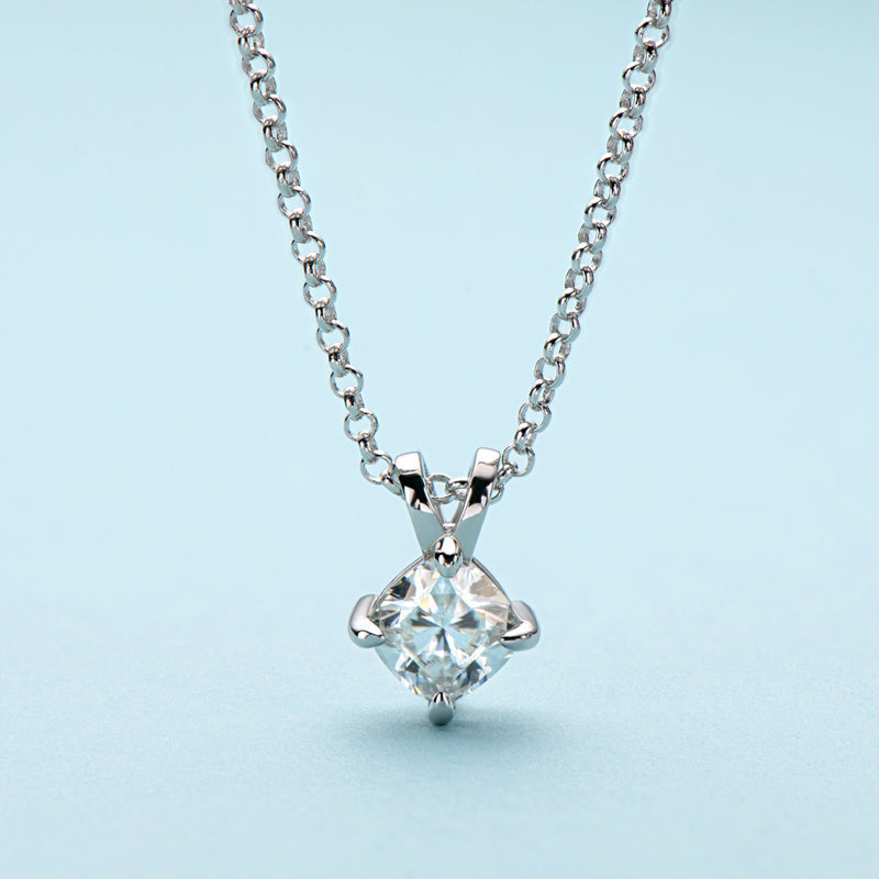 925 Sterling Silver Classic Brilliant Cushion Cut CZ Pendant Necklace