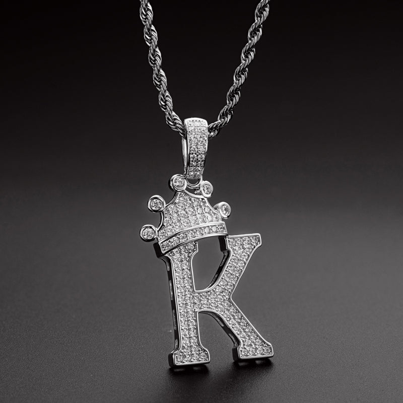 925 Sterling Silver Created Diamond Hip Hop Micro Pave The Letter K Pendant Necklace