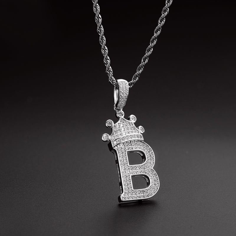 925 Sterling Silver Round Cut Created Diamond Hip Hop Micro Pave The Letter B Pendant Necklace