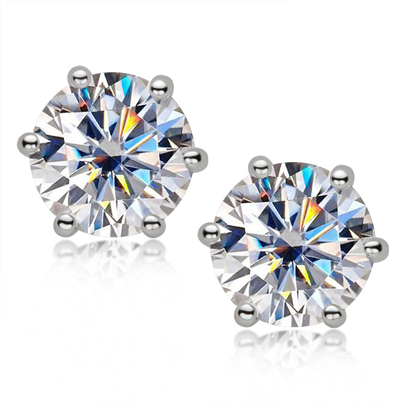 925 Sterling Silver Round Cut Cubic Zirconia Classic Stud Earrings