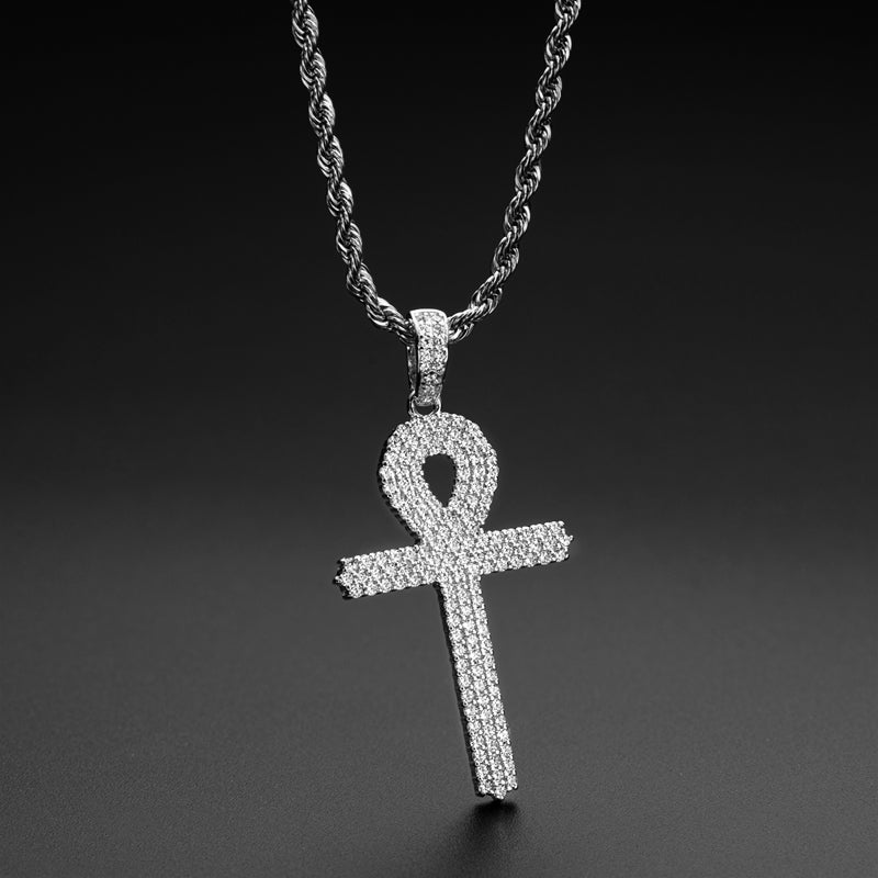 925 Sterling Silver Created Diamond Cross  Hip Hop Men Pendant Necklace