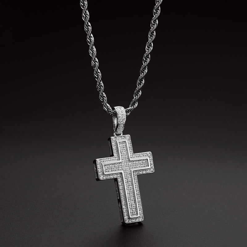 925 Sterling Silver Personalized Multilayer Cross Long Chain Cool Pendant Necklace