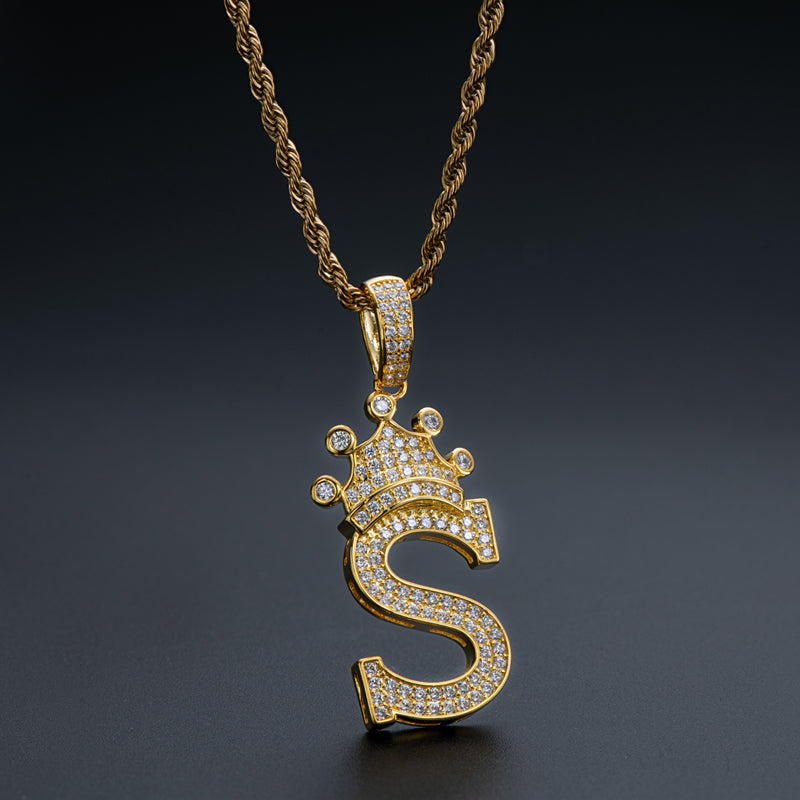 925 Sterling Silver Created CZ Hip Hop Micro Pave The Letter S Pendant Necklace