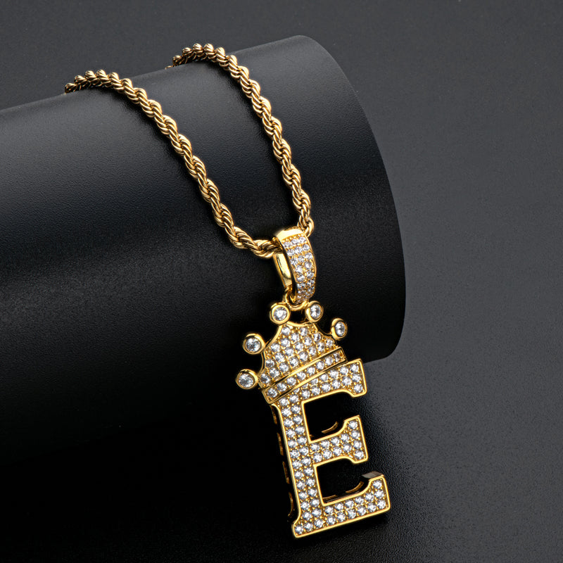 925 Sterling Silver Round Cut Created Diamond Hip Hop Micro Pave The Letter E Pendant Necklace