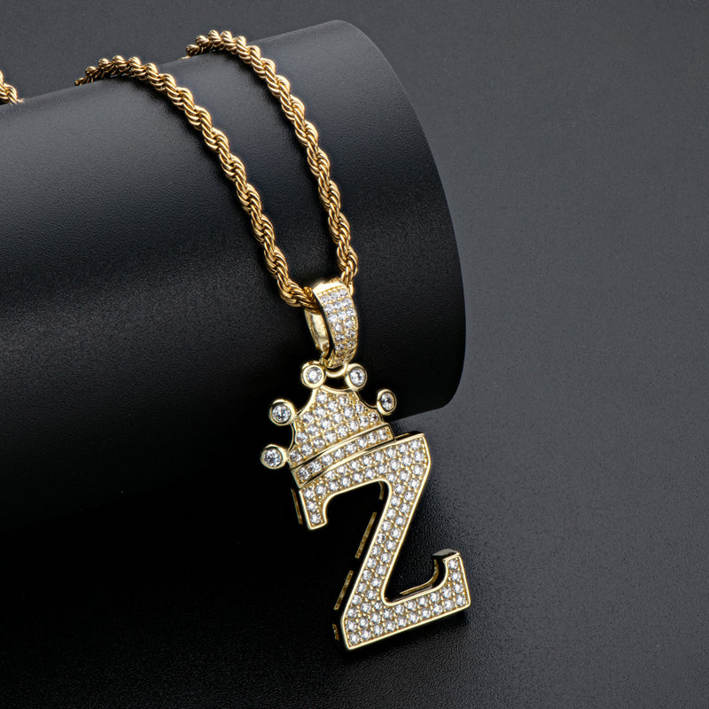 925 Sterling Silver The Letter Z Created CZ Hip Hop Pendant Necklace