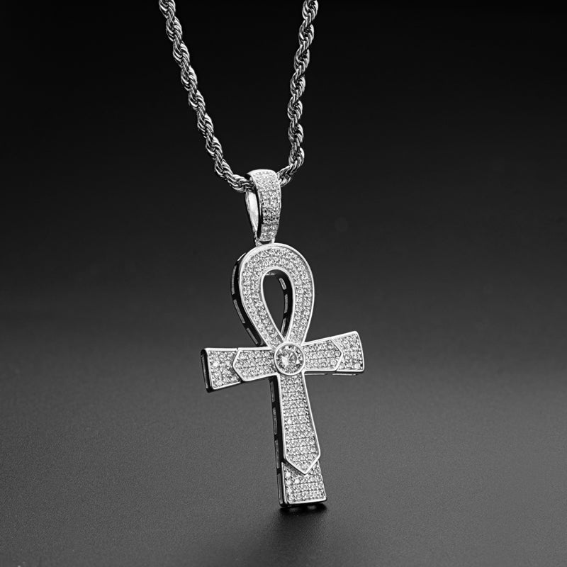 925 Sterling Silver Round Cut Created Diamond Cross Hip Hop Luxury Pendant Necklace