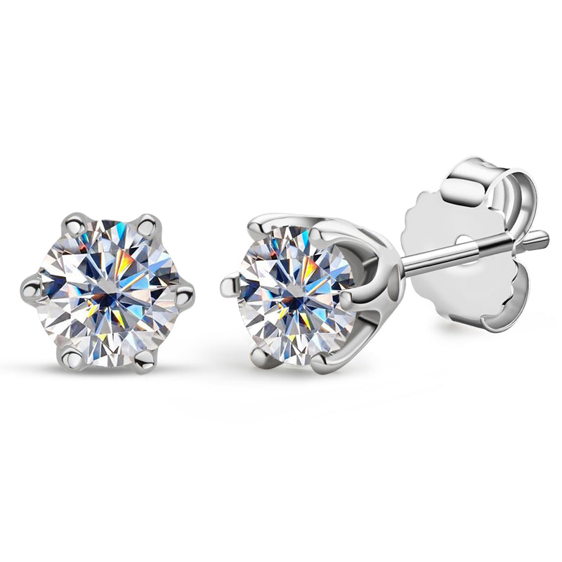 925 Sterling Silver Round Cut Cubic Zirconia Classic Stud Earrings