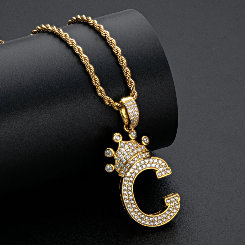 925 Sterling Silver Round Cut Created Diamond Hip Hop Micro Pave The Letter C Pendant Necklace