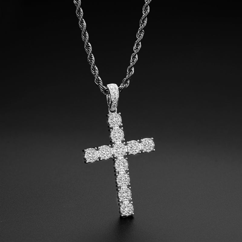 925 Sterling Silver Personalized Cross Long Chain Cool Men Pendant Necklace