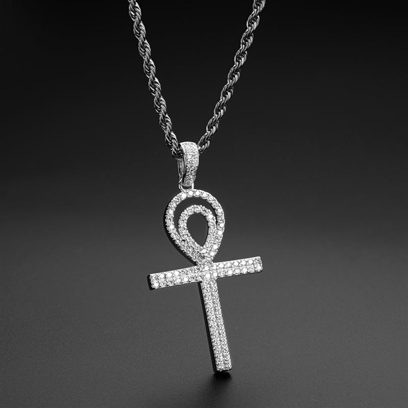 925 Sterling Silver Round Cut Created CZ Personalized Cross Hip Hop Pendant Necklace