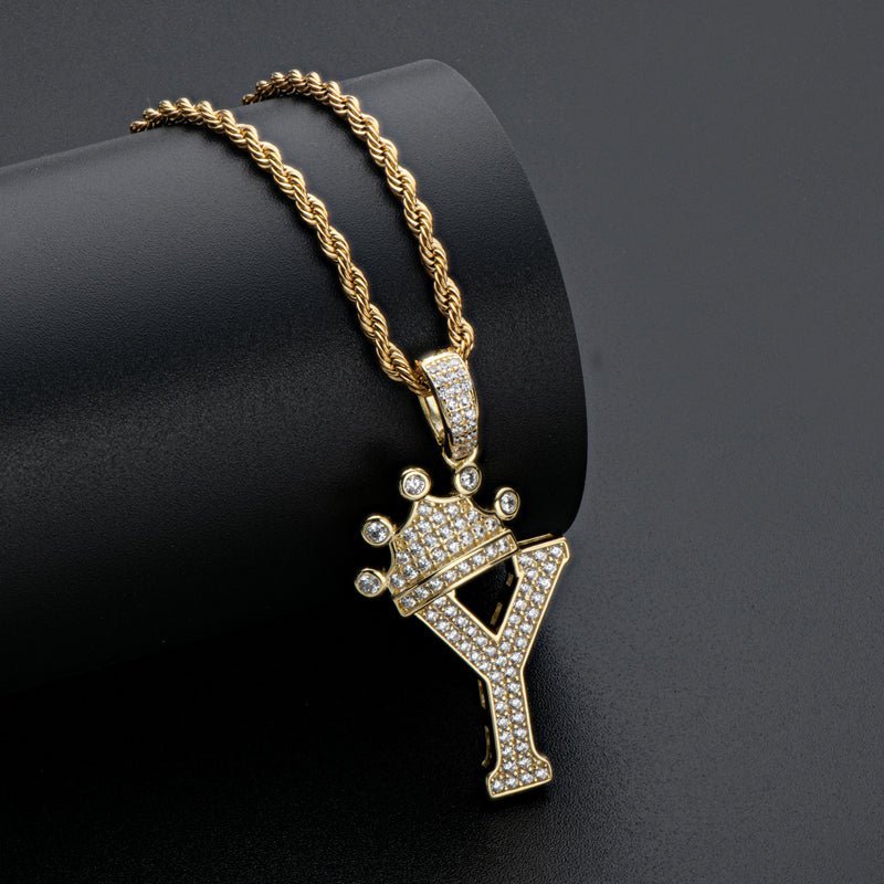 925 Sterling Silver Created Diamond Hip Hop Micro Pave The Letter Y Pendant Necklace