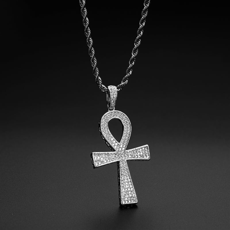 925 Sterling Silver Cross Created Diamond Hip Hop Long Chain Pendant Necklace