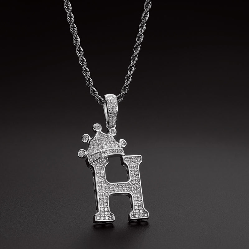 925 Sterling Silver Round Cut Created Diamond Hip Hop Micro Pave The Letter H Pendant Necklace