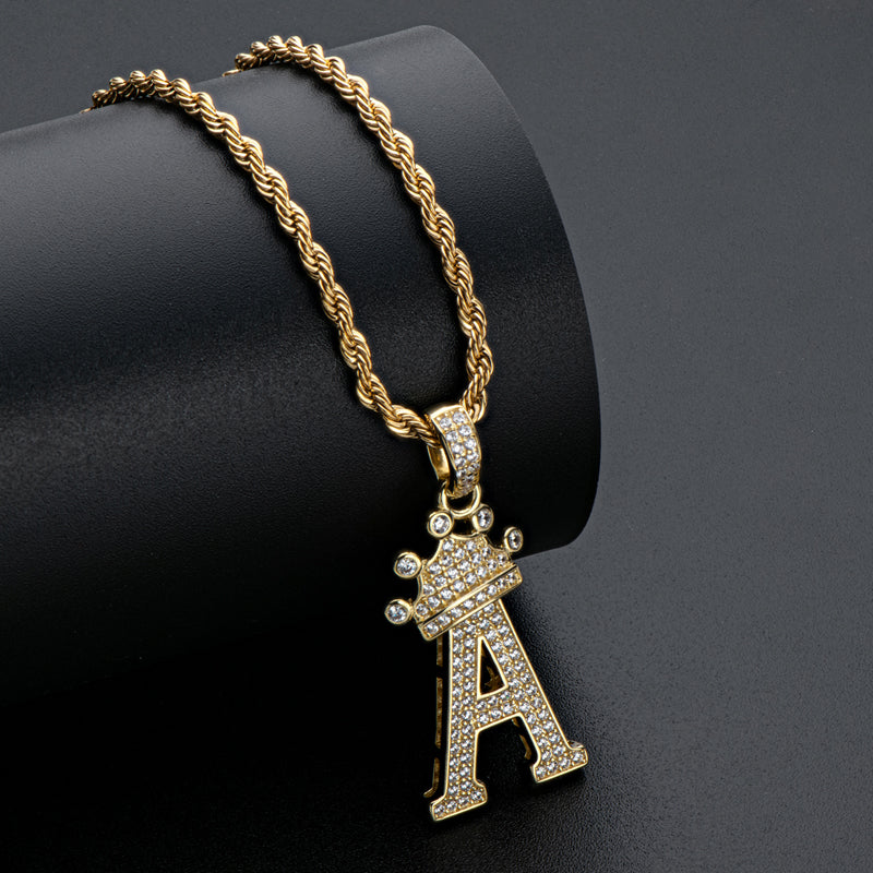 925 Sterling Silver Round Cut Created Diamond Hip Hop Micro Pave The Letter A Pendant Necklace