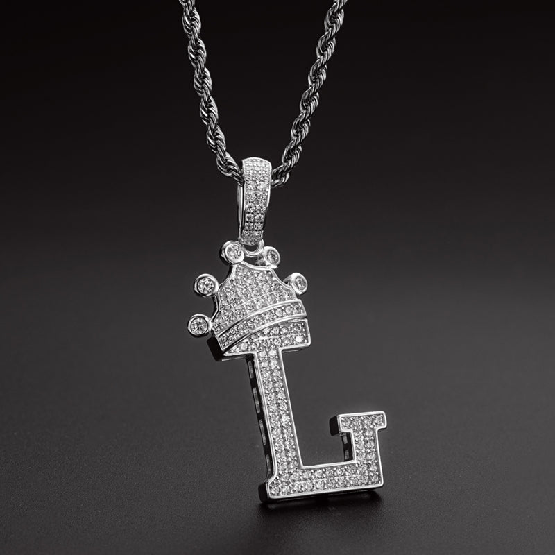 925 Sterling Silver Round Cut Created Diamond Hip Hop Micro Pave The Letter L Pendant Necklace