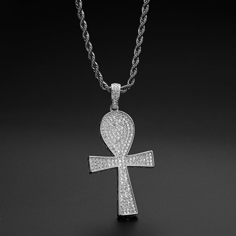 925 Sterling Silver Full Created Diamond Cross Hip Hop Men Pendant Necklace