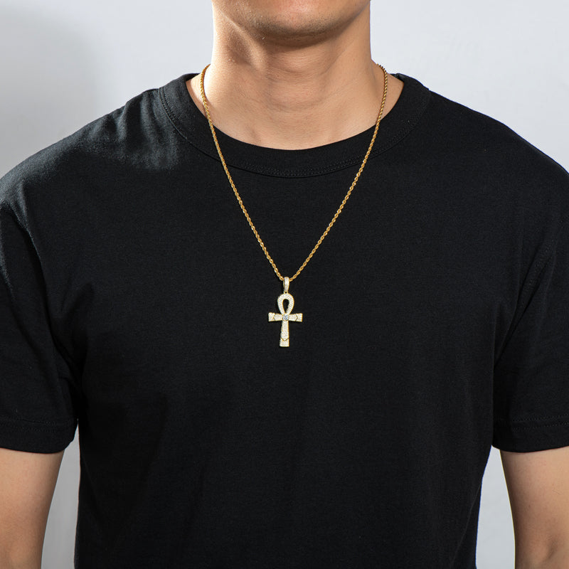 925 Sterling Silver Round Cut Created Diamond Cross Hip Hop Luxury Pendant Necklace