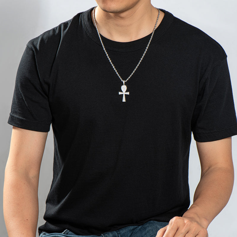 925 Sterling Silver Full Created Diamond Cross Hip Hop Men Pendant Necklace