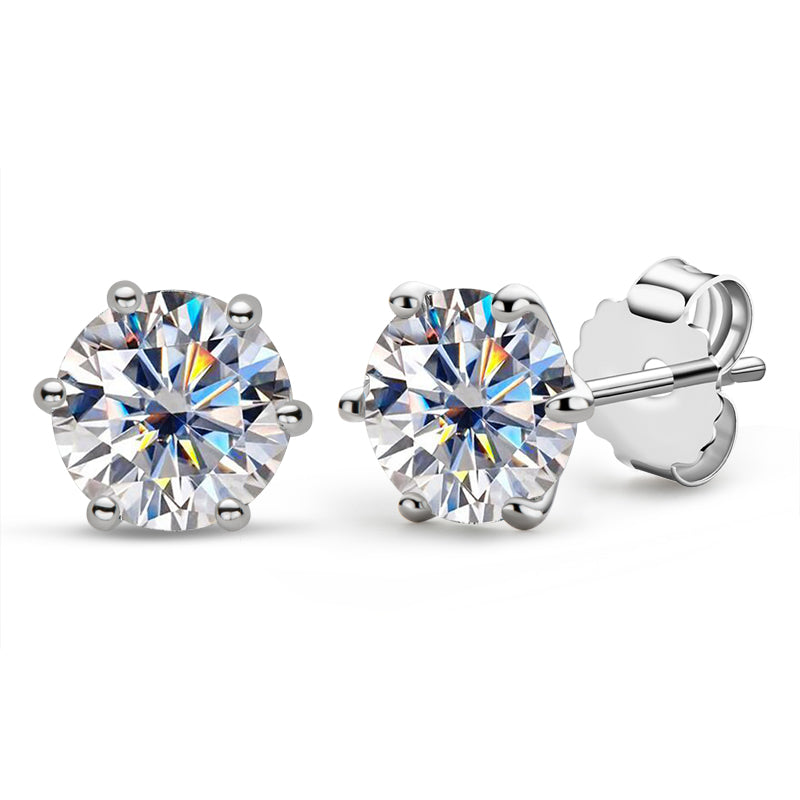 925 Sterling Silver Round Cut Cubic Zirconia Classic Stud Earrings