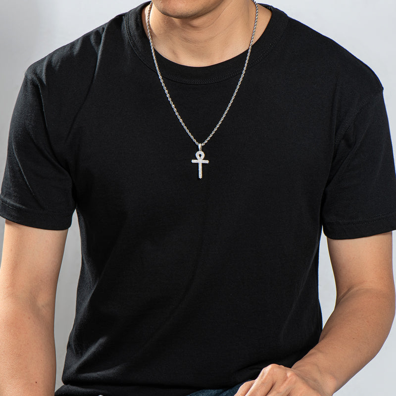 925 Sterling Silver Created Diamond Cross  Hip Hop Men Pendant Necklace