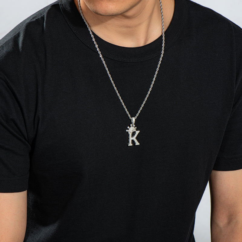 925 Sterling Silver Created Diamond Hip Hop Micro Pave The Letter K Pendant Necklace