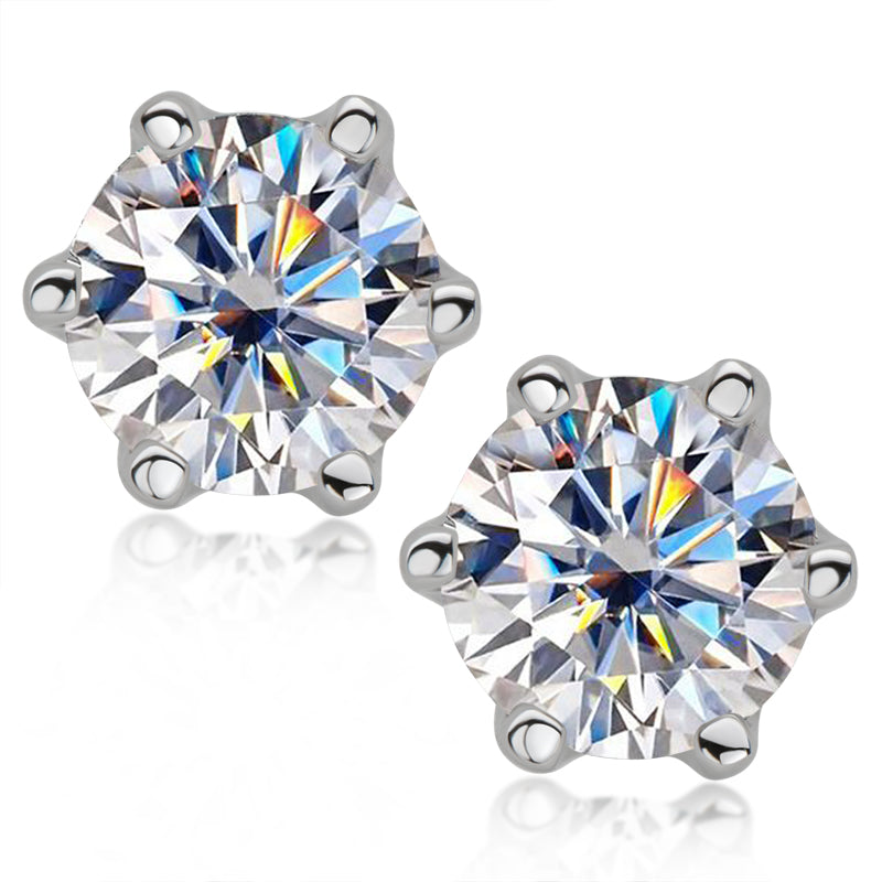 925 Sterling Silver Round Cut Cubic Zirconia Classic Stud Earrings