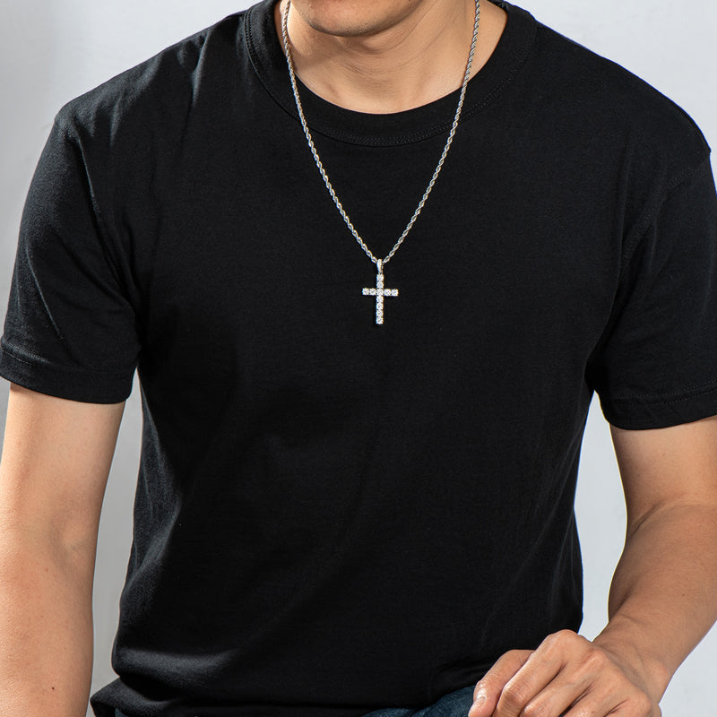 925 Sterling Silver Personalized Cross Long Chain Cool Men Pendant Necklace