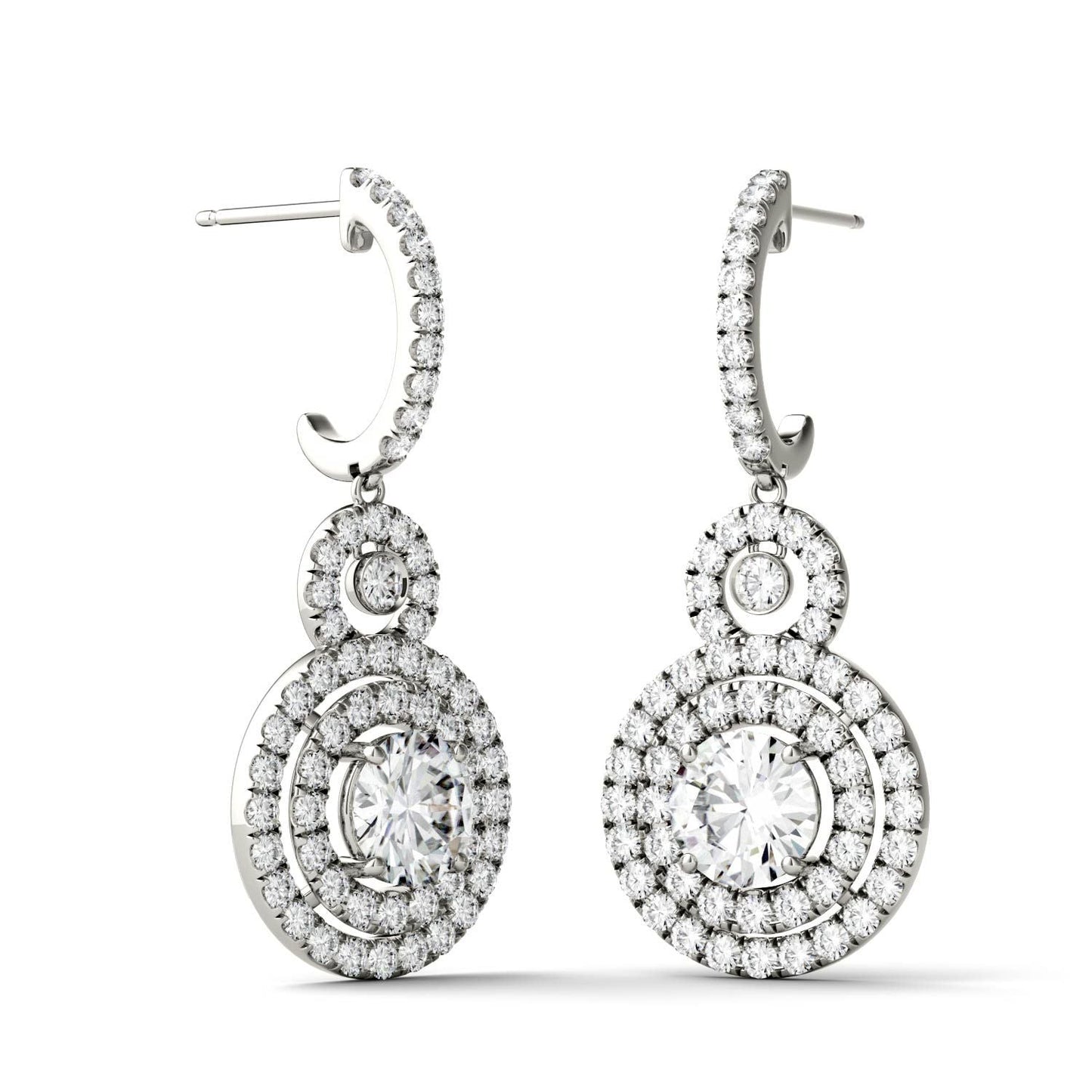 925 Sterling Sliver Round Cut Cubic Zirconia Halo Drop Earrings