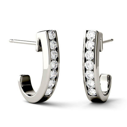 925 Sterling Sliver Round Cut Cubic Zirconia J-Hoop Earrings