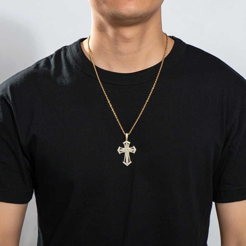 925 Sterling Silver Created Diamond Personalized Cross Luxury Hip Hop Pendant Necklace