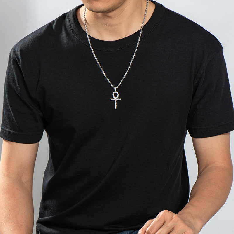 925 Sterling Silver Created CZ Cross Hip Hop Rope Chain Pendant Necklace