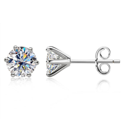 925 Sterling Silver Round Cut Cubic Zirconia Classic Stud Earrings